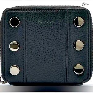 New Hammitt Black Leather 5 North Wallet Gunmetal Hardware